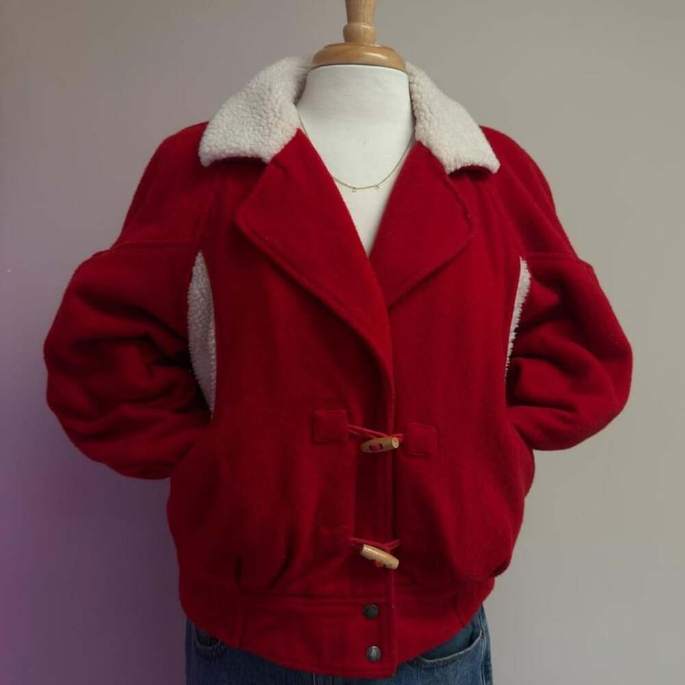 Calvin Klein Jeans Co. Wool Sherpa Toggle Jacket M Red Made in Italy